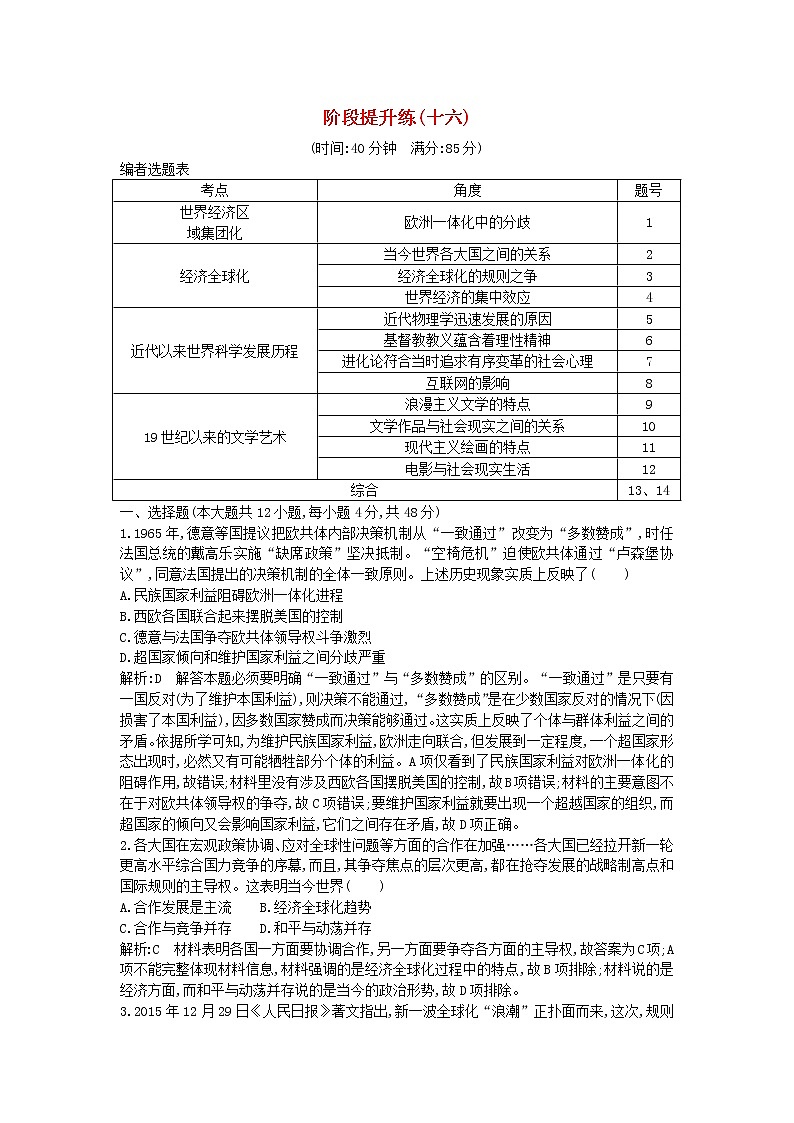 高考历史一轮复习训练题： 阶段提升练16 (含详解)第1页