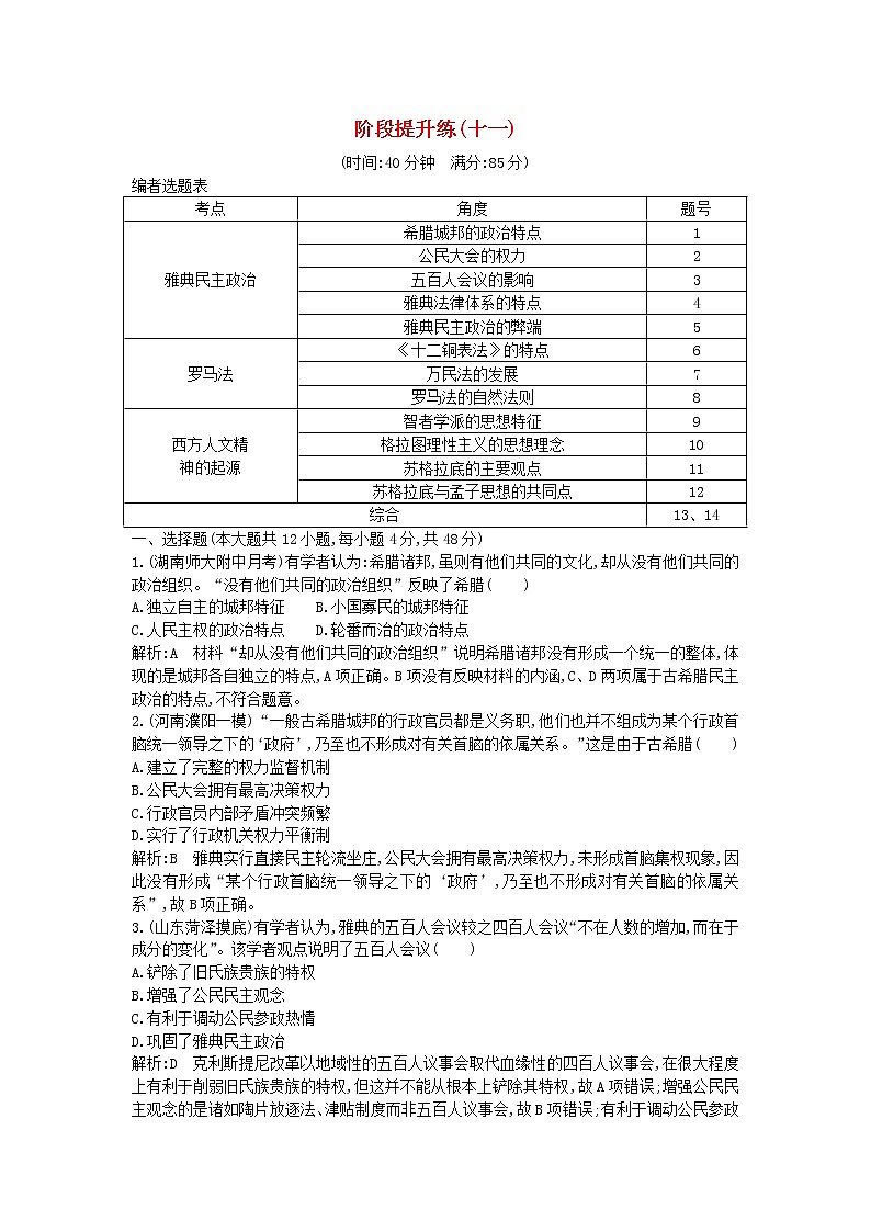 高考历史一轮复习训练题： 阶段提升练11 (含详解)第1页
