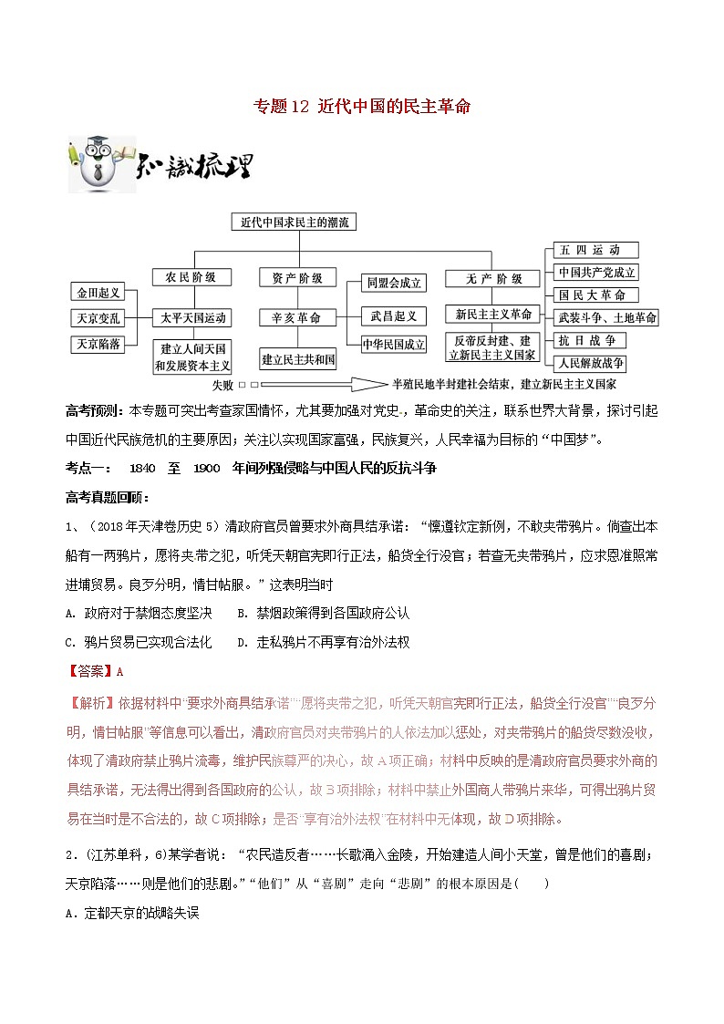 高考历史一轮复习冲刺专题12《近代中国的民主革命突破》（含详解）01