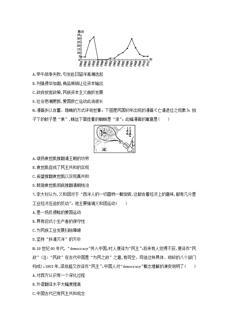 高考历史二轮复习专题训练08《第二次工业革命冲击下中国的觉醒与探索-甲午中日战争后的中国》（含答案）第2页