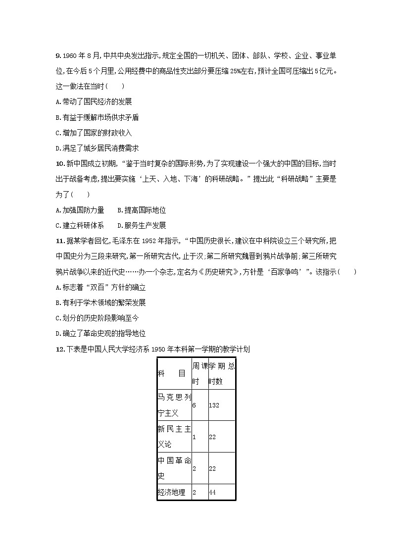 高考历史二轮复习专题训练12《中国社会主义的曲折探索-改革开放前的社会主义建设》（含答案）第3页