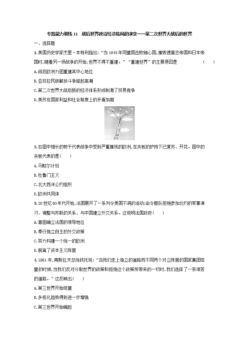 高考历史二轮复习专题训练11《战后世界政治经济格局的演变-第二次世界大战后的世界》（含答案）第1页