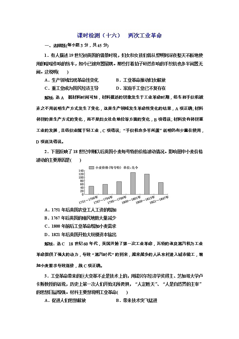 高考历史一轮课时检测16《两次工业革命》（含详解）01