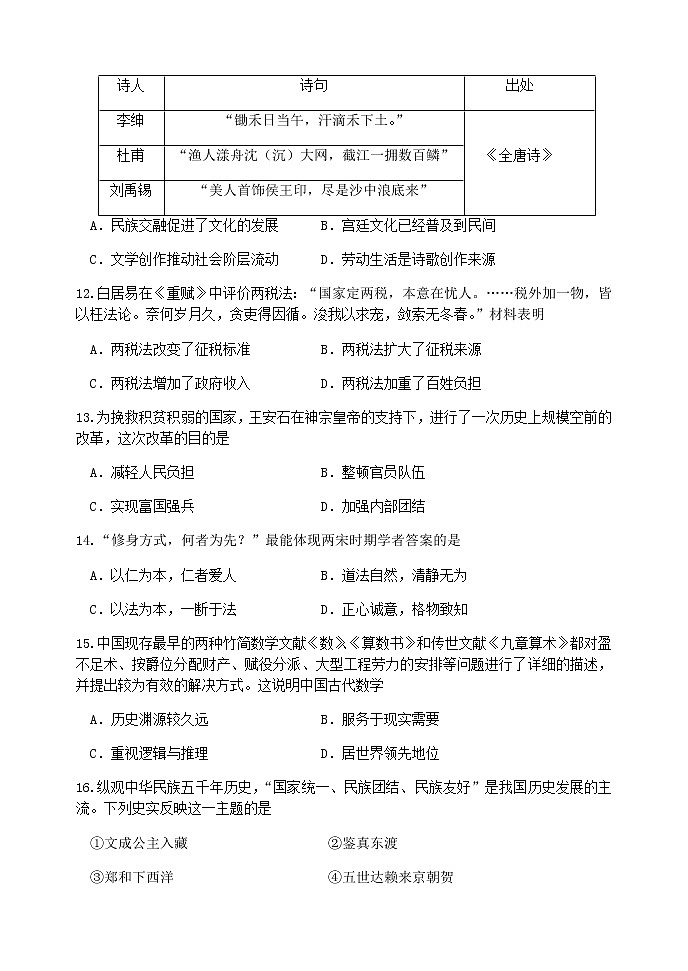 2021-2022学年黑龙江省哈尔滨市六中高一上学期期末考试历史试题含答案03