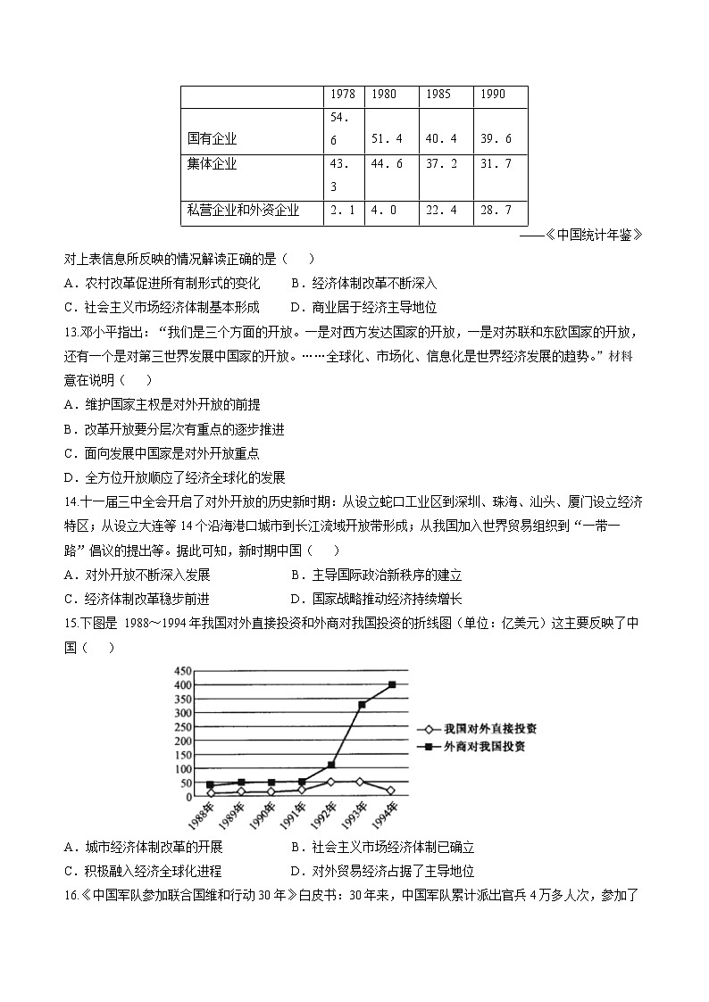 2022年高考历史二轮复习 专题七 现代中国的政治、经济和外交 学生版第3页
