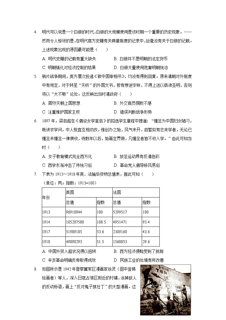 2022届辽宁省大连市第一中学高三摸底测试历史试题含答案02