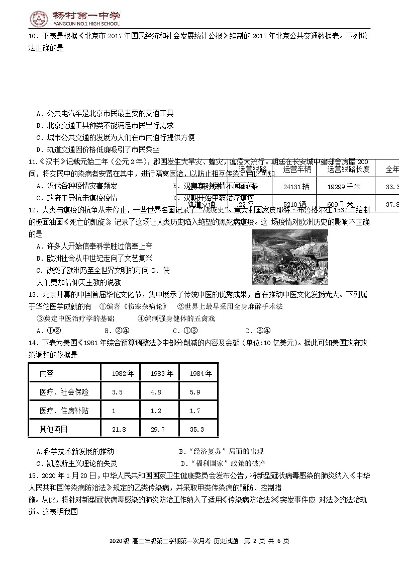 2022天津武清区杨村一中高二下学期第一次月考历史试题无答案02