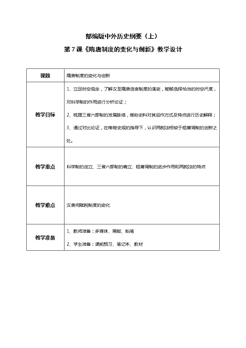第7课《隋唐制度的变化与创新》课件+教案01