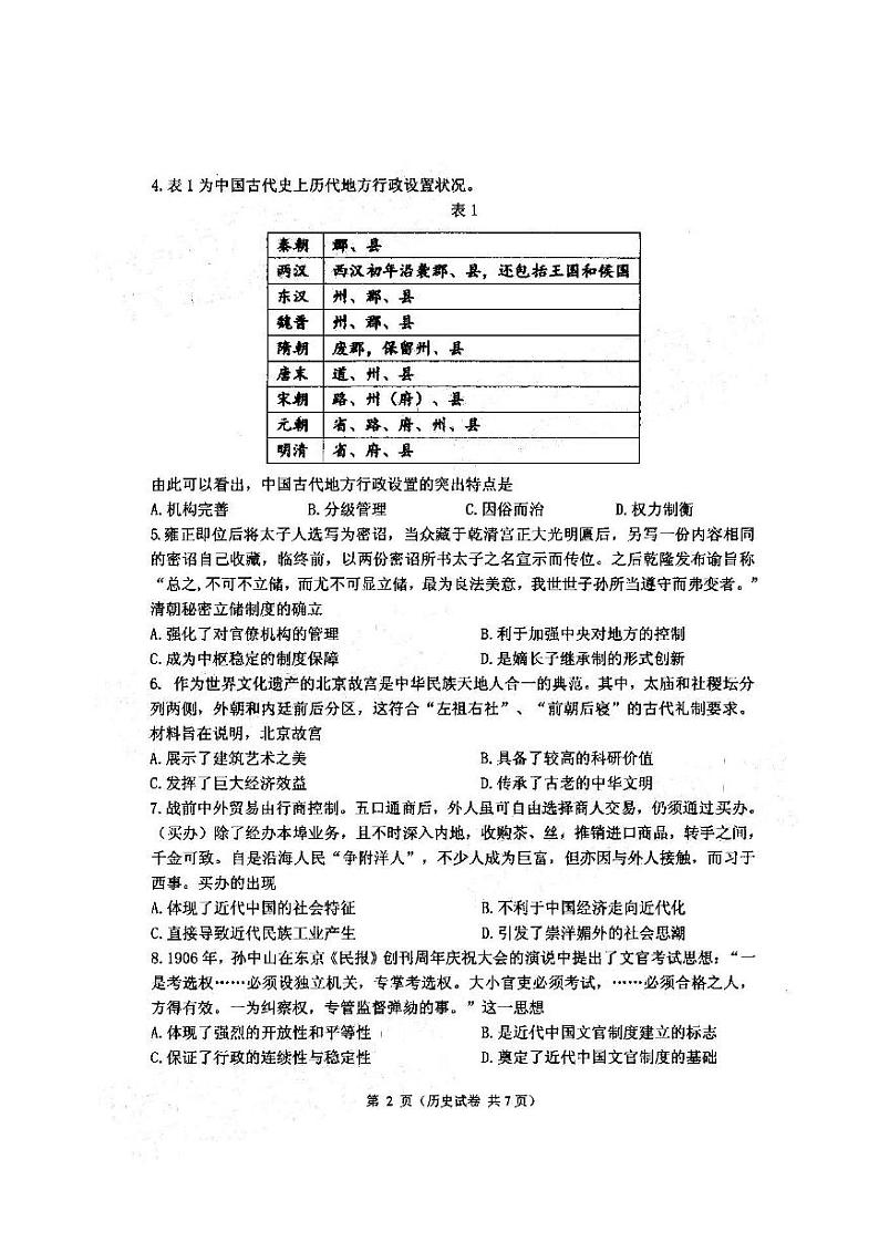 2022年大连市高三第一次模拟考试（大连一模）历史试卷及参考答案02