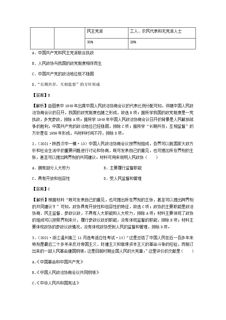 高考历史（2021年）真题和模拟题分类汇编专题10现代中国的政治建设与祖国统一大业含答案第2页