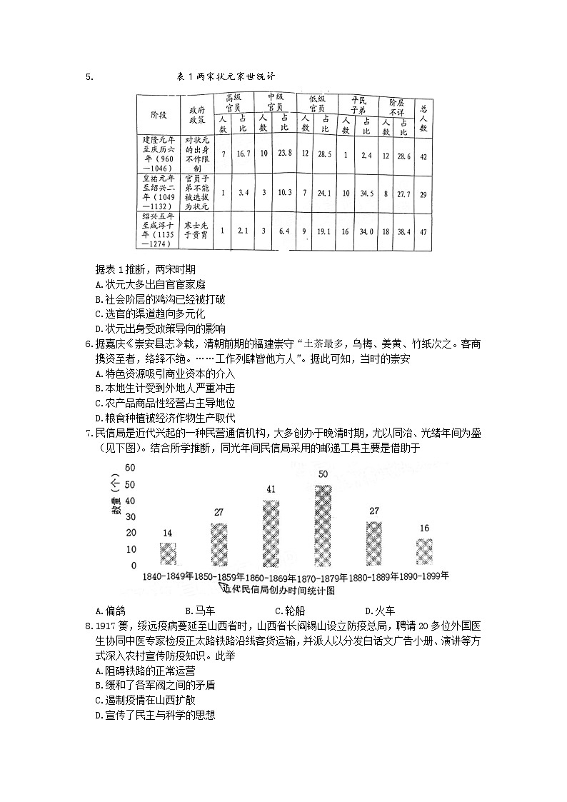2022届福建省宁德市普通高中毕业班五月份质量检测历史试题02