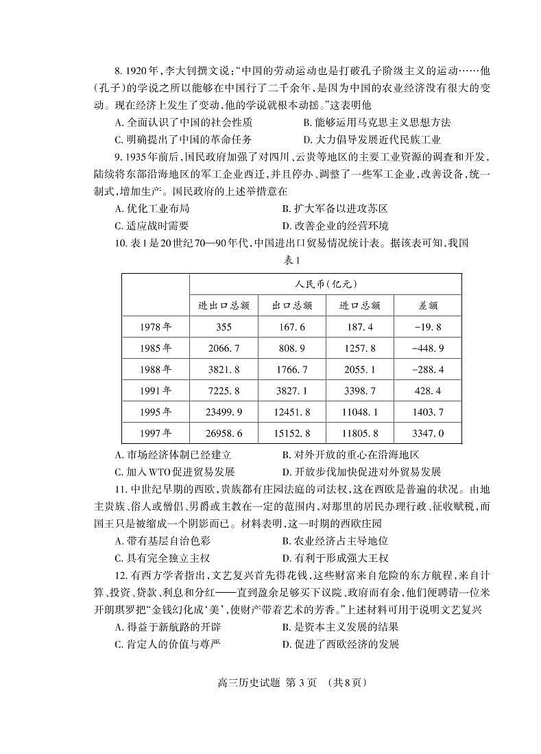2022泰安高三下学期一模试题历史PDF版含答案（可编辑）03
