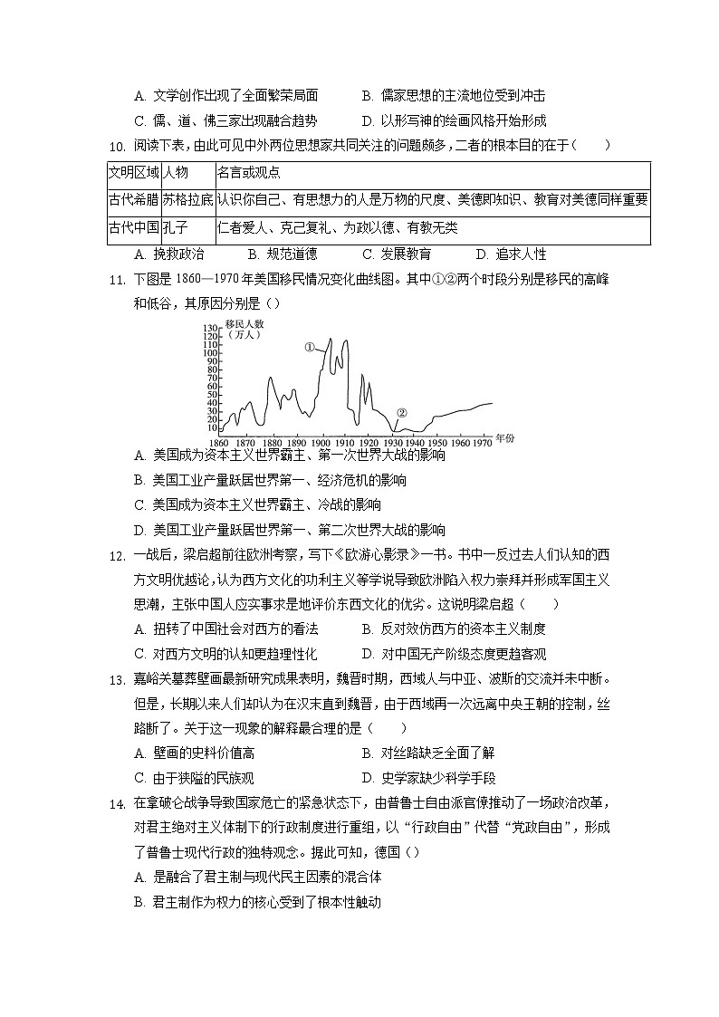 江苏省南通市重点中学2021-2022学年高二下学期期中考试历史（选修）试卷（含答案）第3页