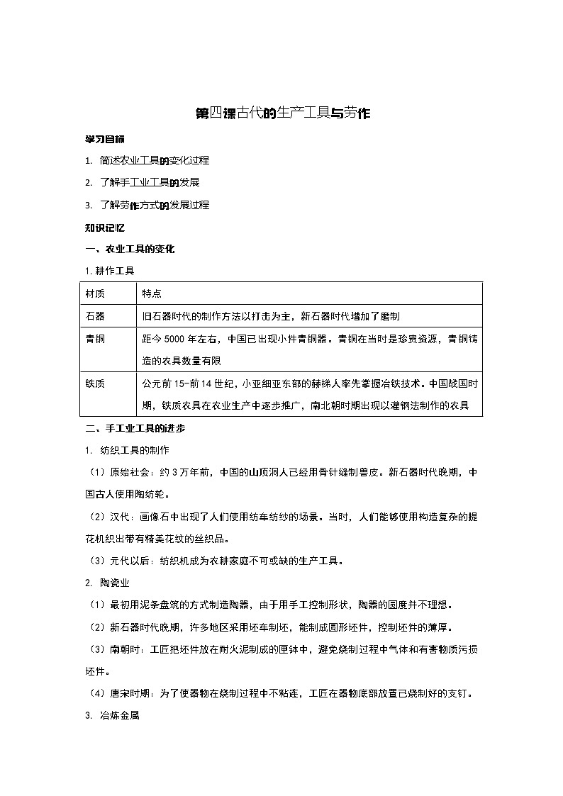 第4课 古代的生产工具与劳作 课件+教案+练习+学案01