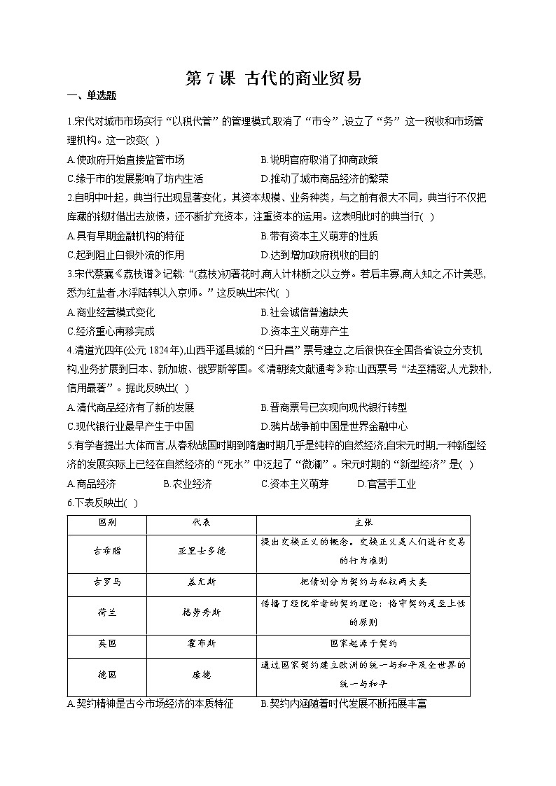 第7课 古代的商业贸易 课件+教案+练习+学案01