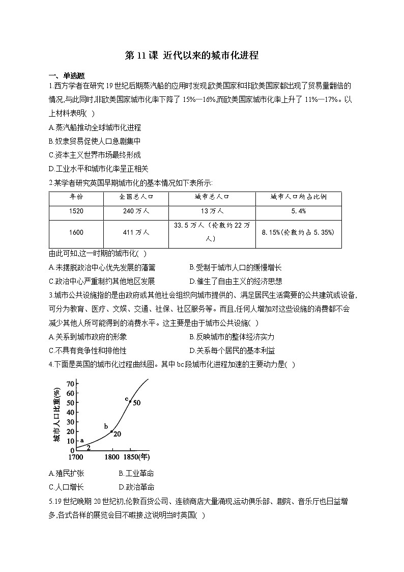 第11课 近代以来的城市化进程 课件+教案+练习+学案01