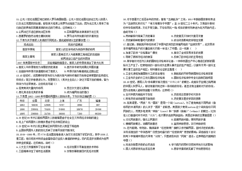 2022太原五中高二下学期4月阶段性检测历史含答案02