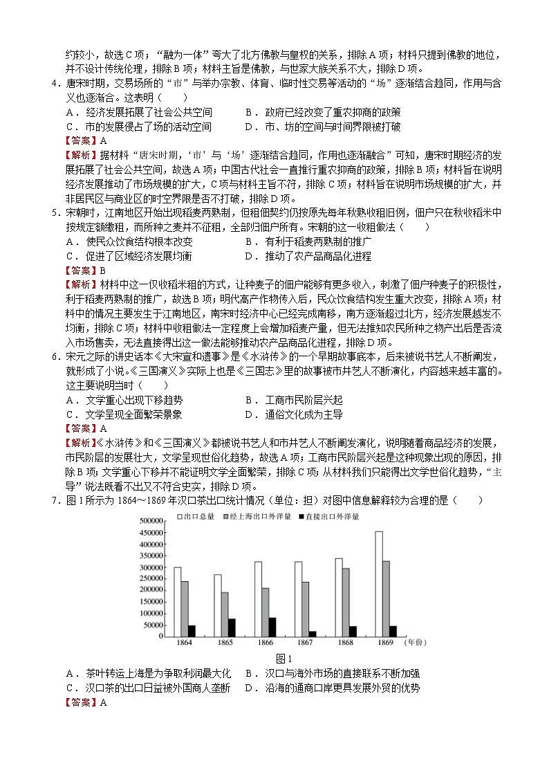 2022届湖南省长沙市雅礼中学高三第七次月考历史试题含解析02
