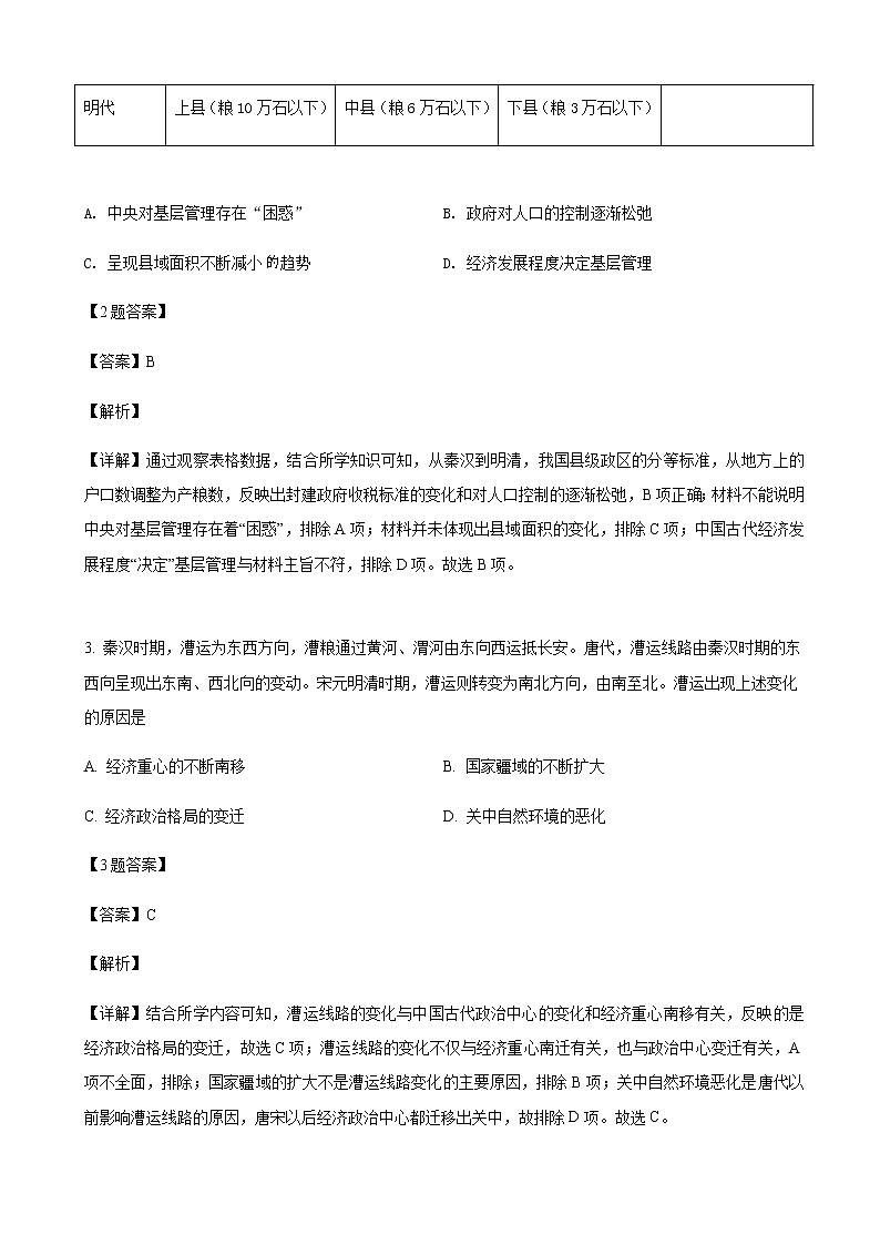 2022届宁夏回族自治区银川一中高三一模文综历史试题含解析第2页