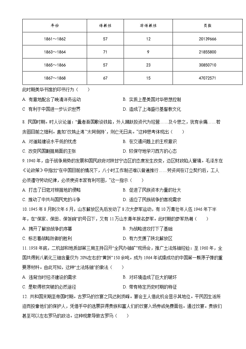 湖南省市（州）部分学校2022届高三下学期“一起考”大联考历史试题（原卷版）第3页