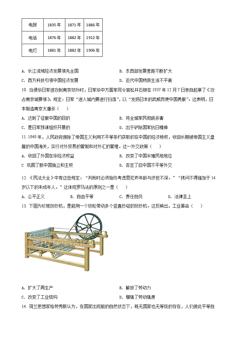 2022娄底高三高考仿真模拟考试历史试题03