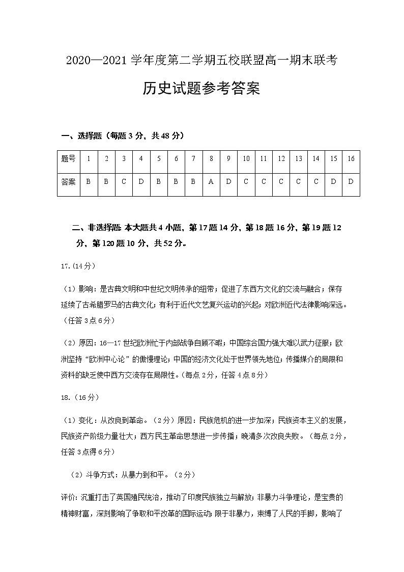 2021茂名五校联盟高一下学期期末考试历史试题含答案01