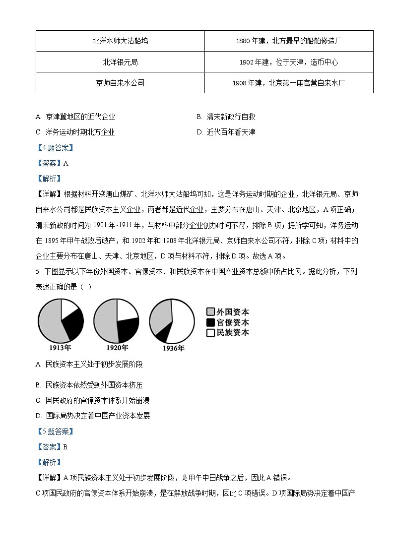 2022天津红桥区高三下学期一模历史含答案 试卷03