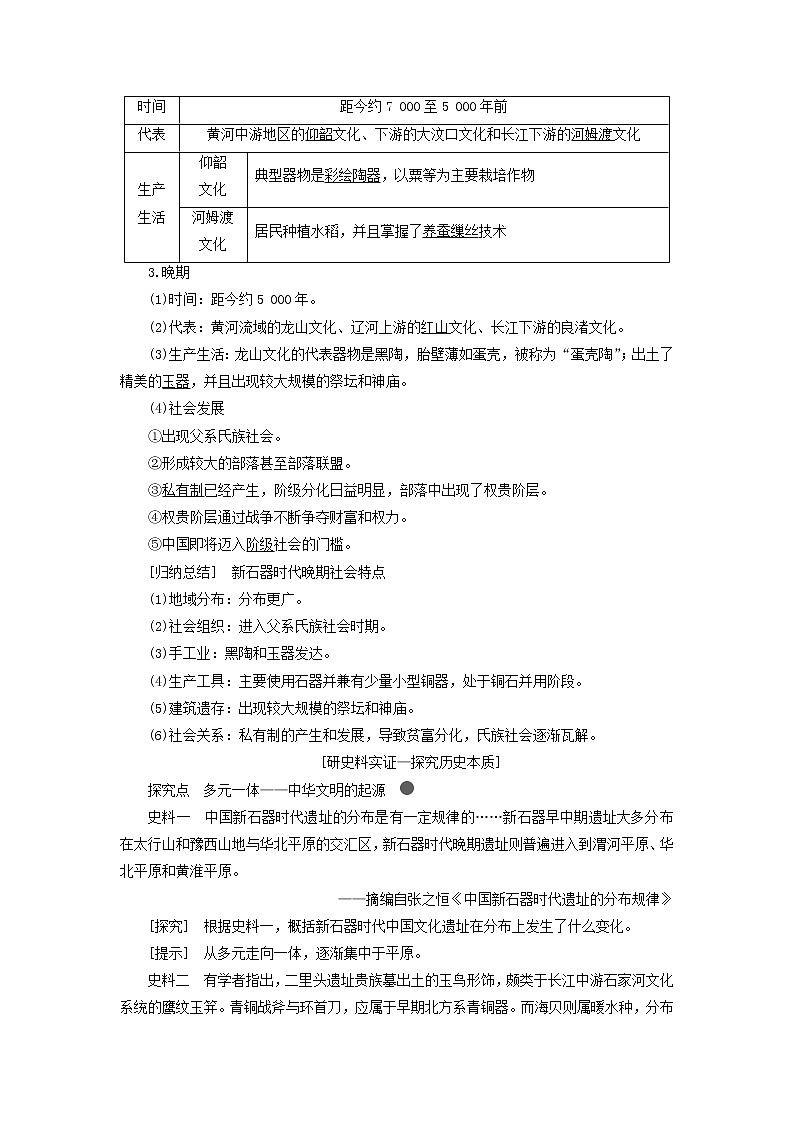 部编版高中历史必修上册第一单元从中华文明起源到秦汉统一多民族封建国家的建立与巩固第1课中华文明的起源与早期国家学案02