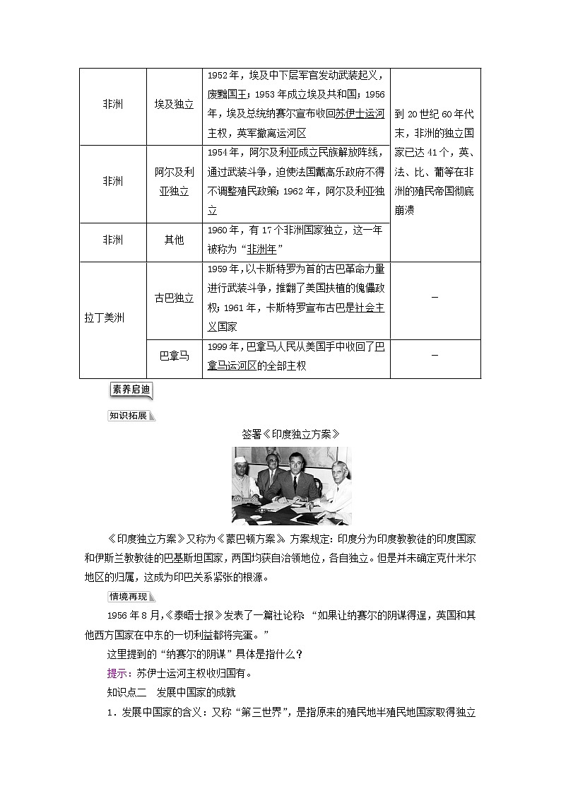 部编版高中历史中外历史纲要下第8单元20世纪下半叶世界的新变化第21课世界殖民体系的瓦解与新兴国家的发展学案02