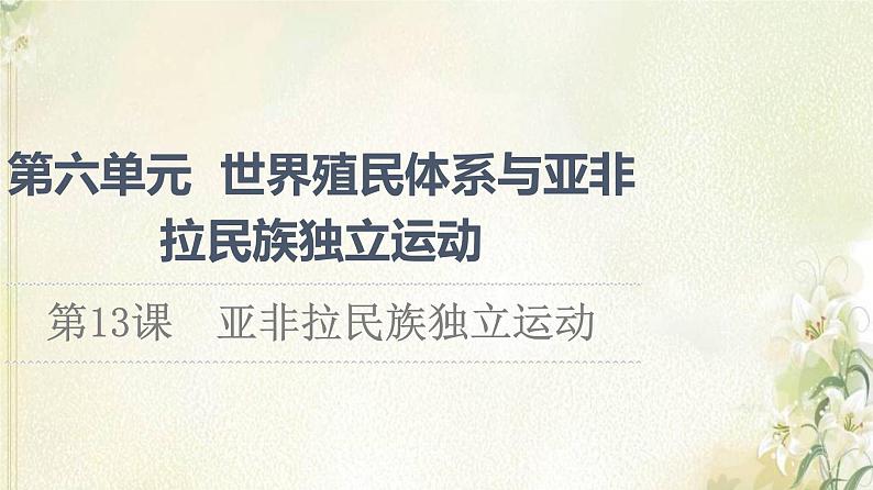 部编版高中历史中外历史纲要下第6单元世界殖民体系与亚非拉民族独立运动第13课亚非拉民族独立运动课件01