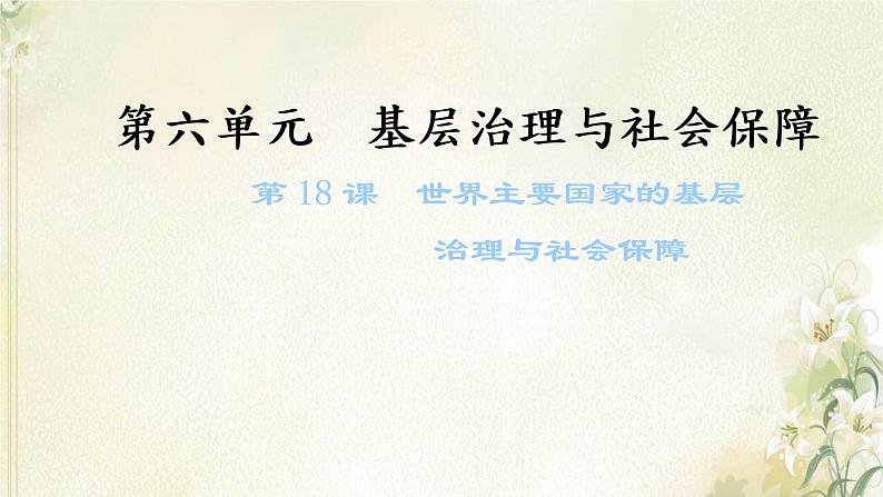 新人教版高中历史选择性必修1第六单元基层治理与社会保障第18课世界主要国家的基层治理与社会保障课件01