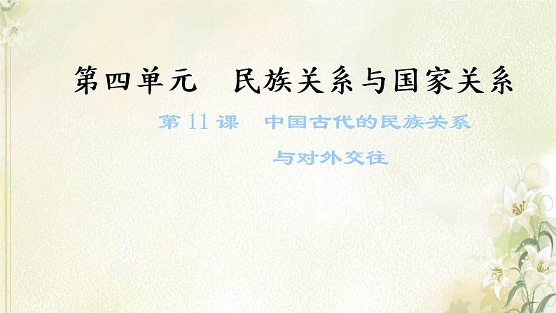 新人教版高中历史选择性必修1第四单元民族关系与国家关系第11课中国古代的民族关系与对外交往课件第1页