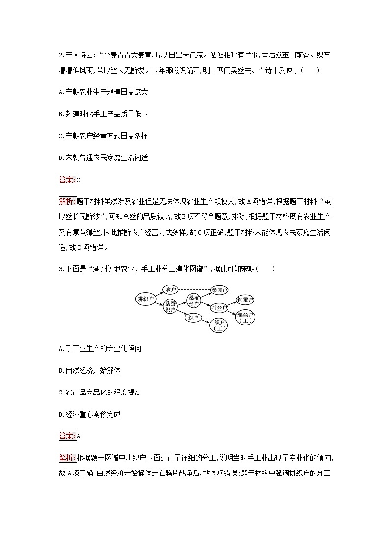 部编版高中历史必修中外历史纲要上第三单元辽宋夏金多民族政权的并立与元朝的第11课辽宋夏金元的经济与社会检测含解析02