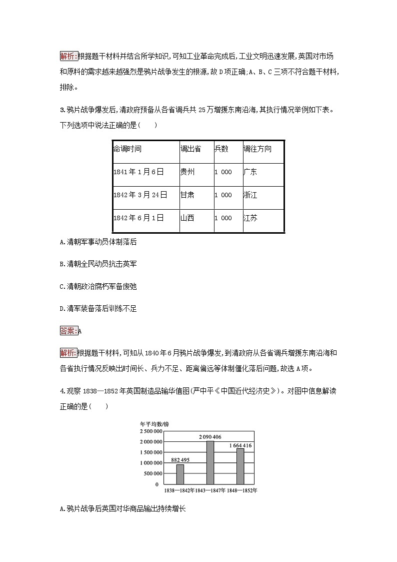 部编版高中历史必修中外历史纲要上第五单元晚清时期的内忧外患与救亡图存第16课两次鸦片战争检测含解析02