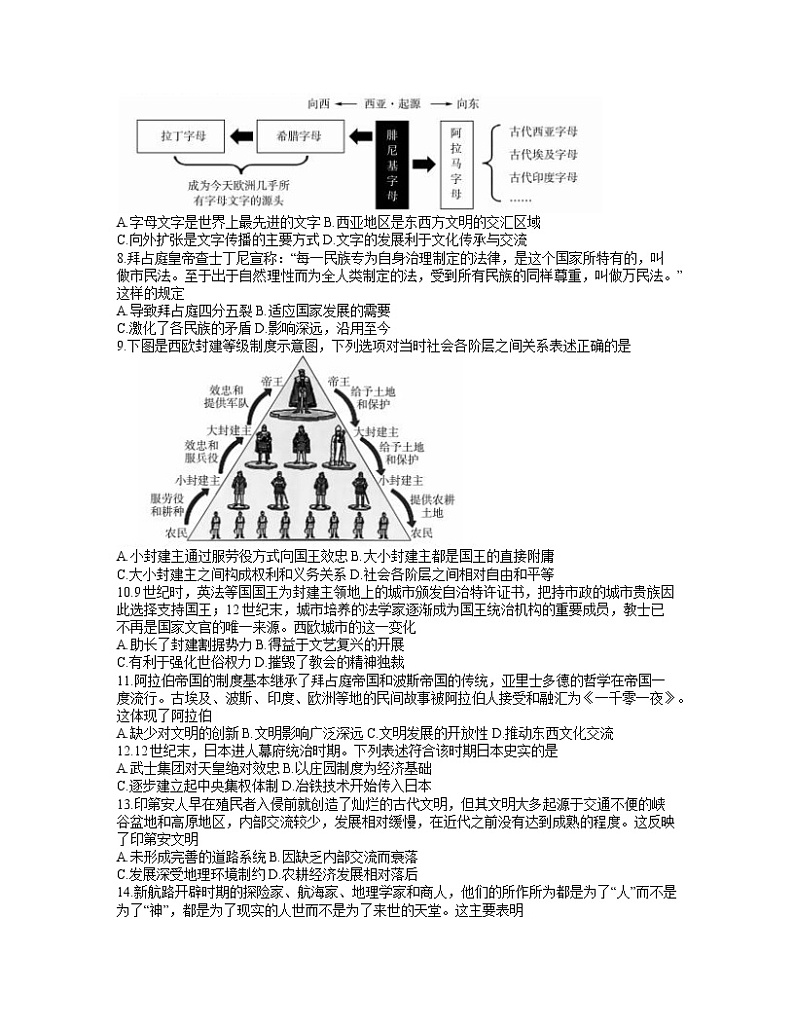 2021合肥一中、六中、八中高一下学期期末考试历史试题含答案02