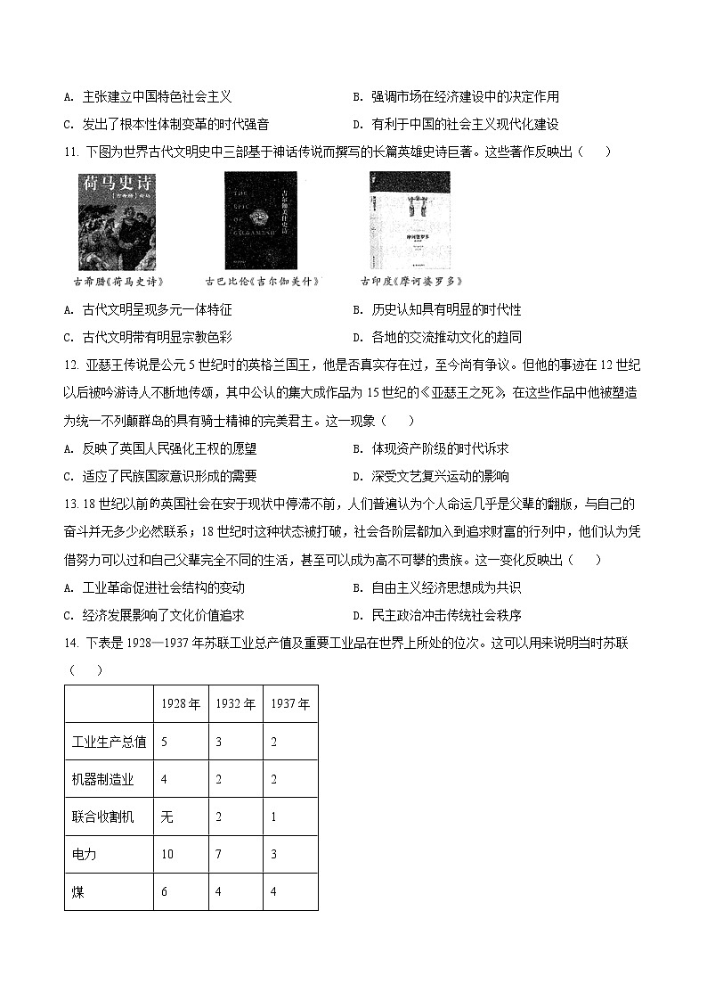 2022济南高三下学期高考模拟（二模）历史试题含解析03