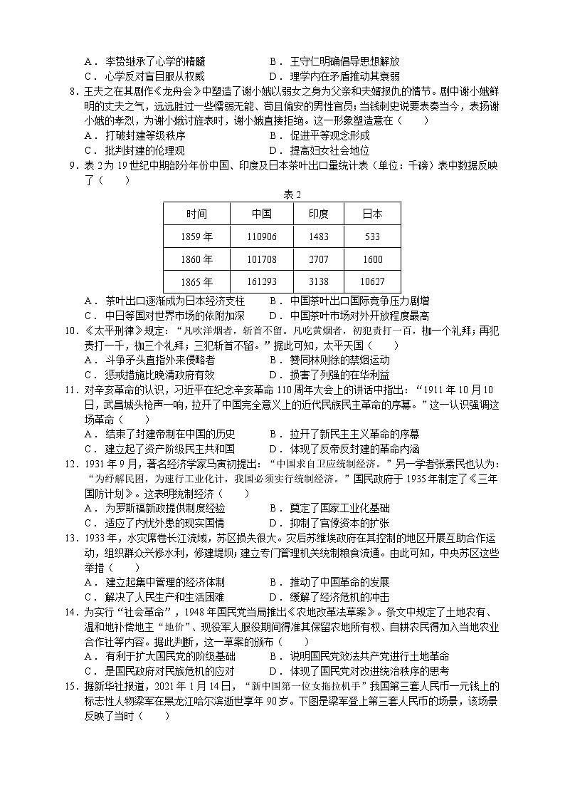 2022届高考历史仿真模拟卷（浙江卷）+Word版含答案02