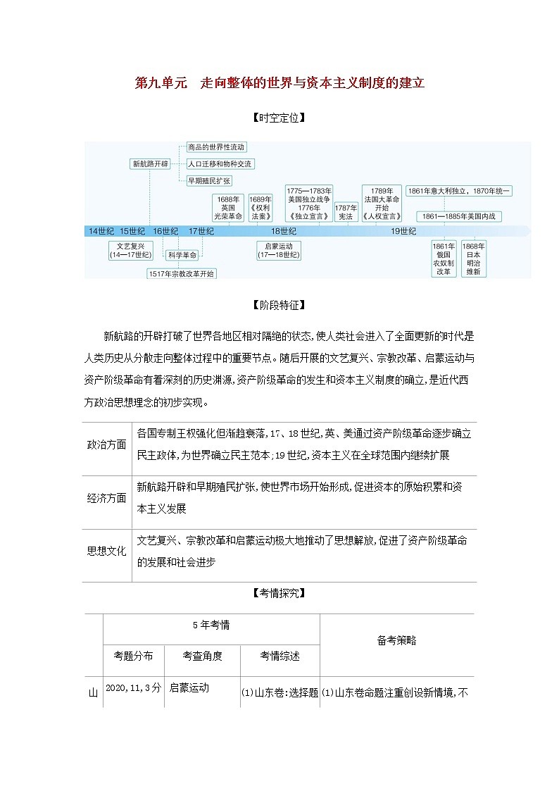 山东专用高考历史一轮复习第九单元走向整体的世界与资本主义制度的建立_基础集训含解析第1页