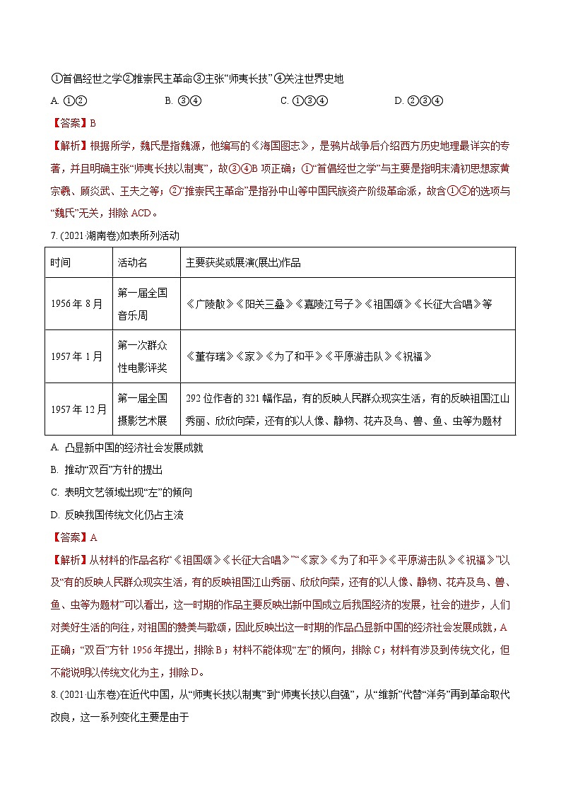 专题10 近现代中国思想、科技文化（含解析）2012-2021年高考历史真题分专题训练03