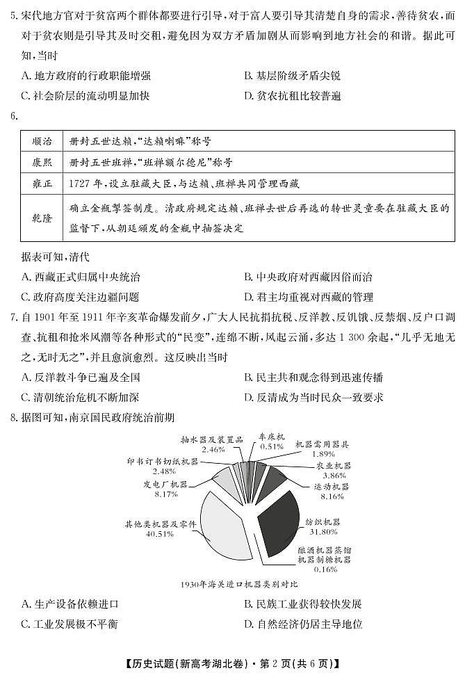 2022届湖北省襄阳市第五中学高三上学期10月联考历史试题（PDF版）第2页