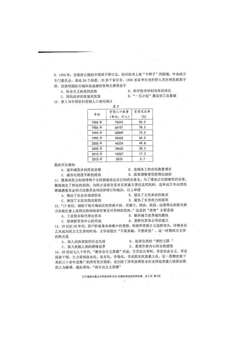 2021届辽宁省部分重点中学协作体高三下学期高考模拟考试历史试题 PDF版03