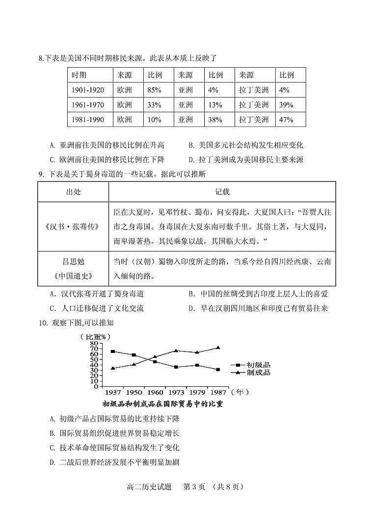 高二历史期中考试试题第3页