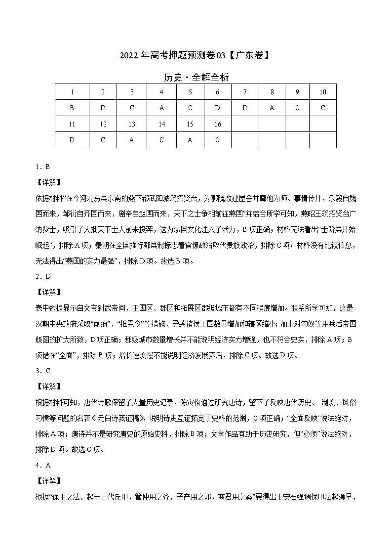 历史-2022年高考押题预测卷+答案解析03（广东卷）01