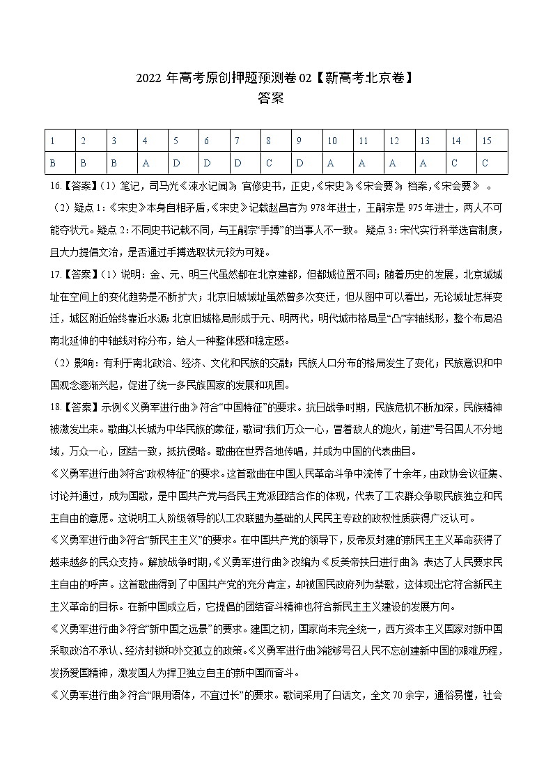 2022年高考历史押题预测卷+答案解析02（北京卷）01