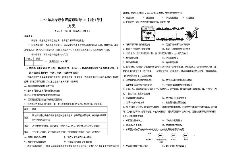 2022年高考历史押题预测卷02（浙江卷）（考试版）第1页