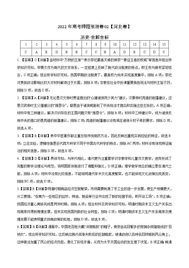 2022年高考押题预测卷02（河北卷）-历史（全解全析）第1页