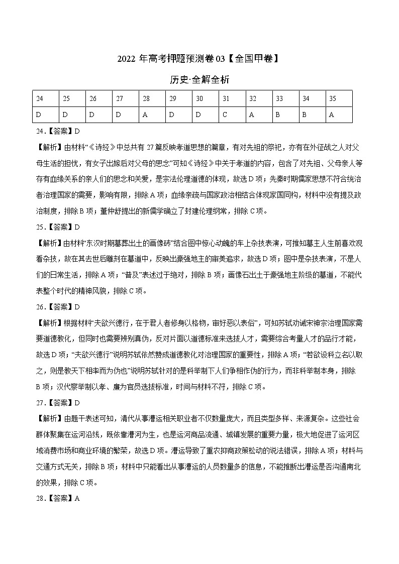 2022年高考历史押题预测卷+答案解析（全国甲卷）0301