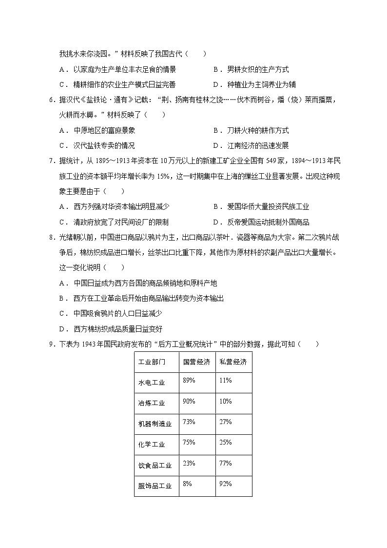 2021宁夏海原一中高一下学期期中考试历史试题含答案02