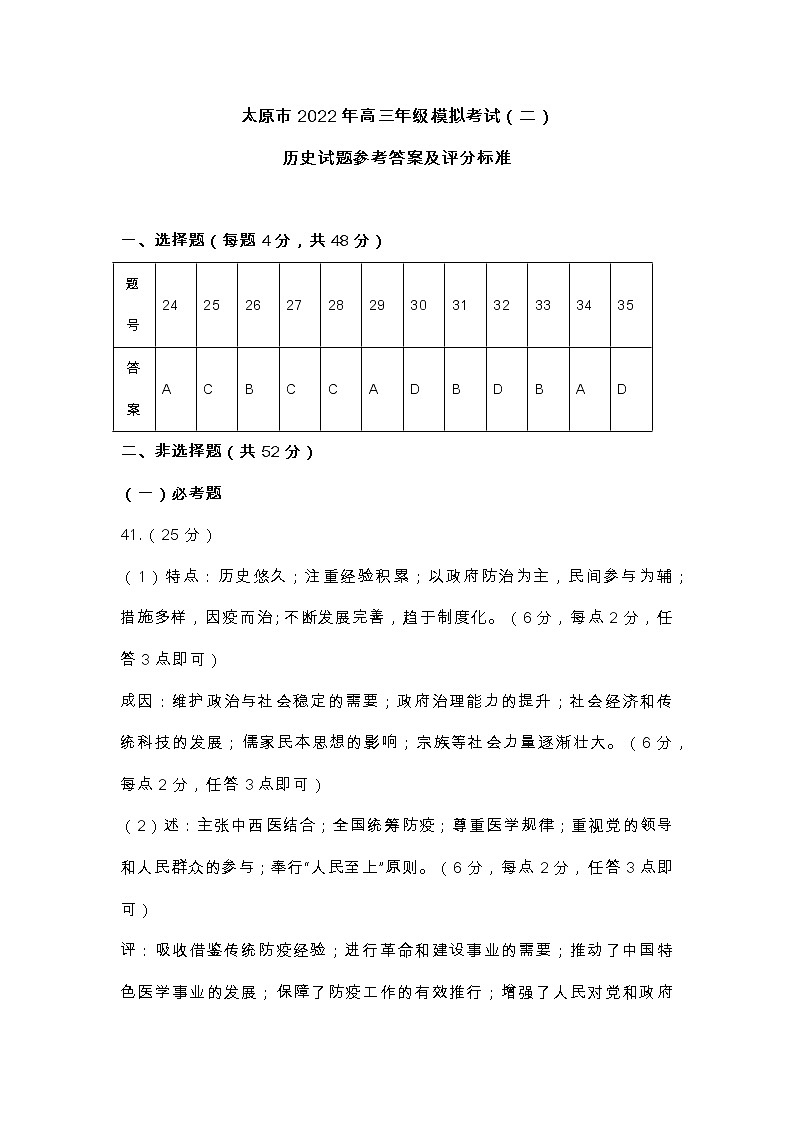 2022太原高三下学期二模历史试题01