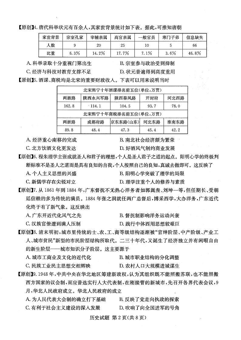 2022年普通高中学业水平等级性考试（湖南四大名校猜题卷A）历史 PDF版含答案02